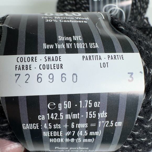 String NYC Yarn OSLO Merino Wool Cashmere Worsted Black 350g 1085y - Picture 5 of 8